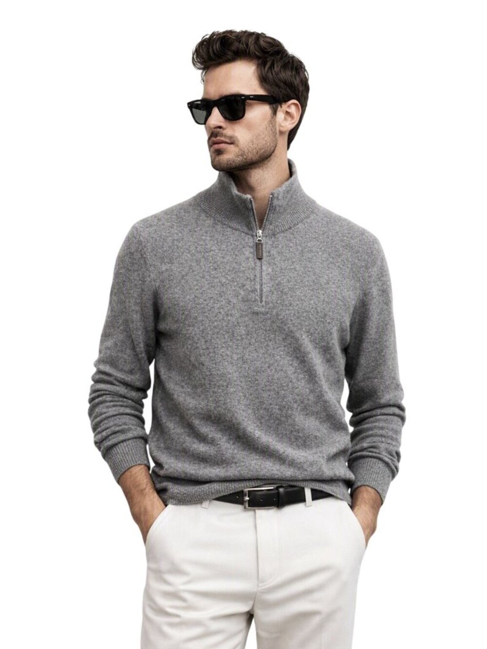 Christian Lacroix Gray 100% Cashmere Mens Half-Zip Sweater Size L Luxury Classic